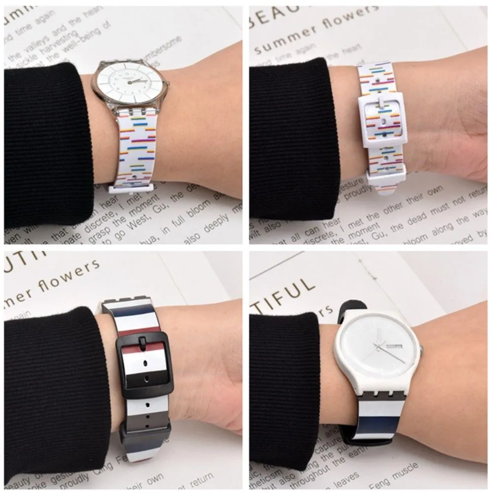 17mm Universal stripe printed silicone watch strap - Black / White Stripe