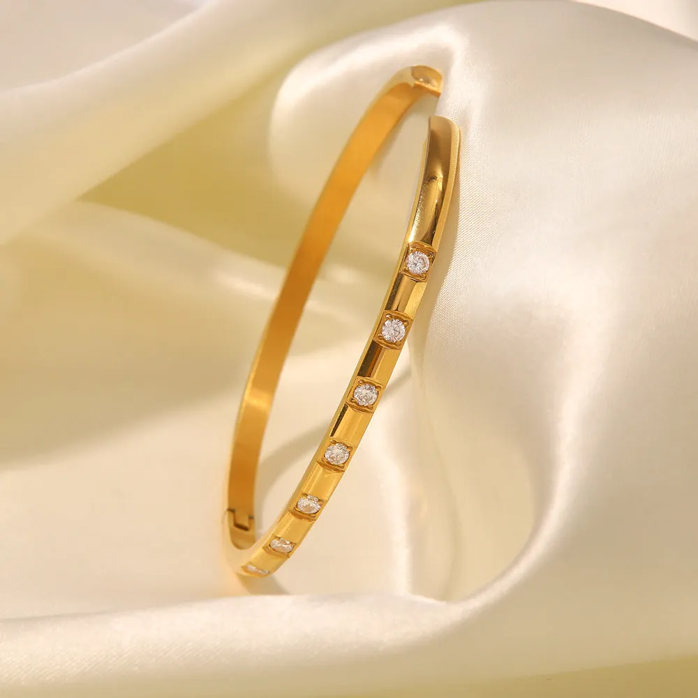 18K Gold Classic Simple Inlaid White Round Zircon Versatile Bracelet