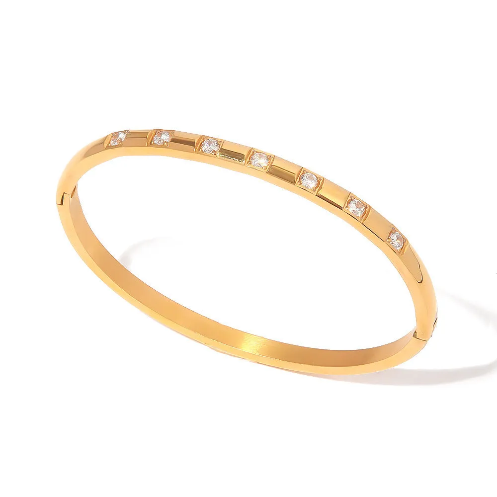 18K Gold Classic Simple Inlaid White Round Zircon Versatile Bracelet