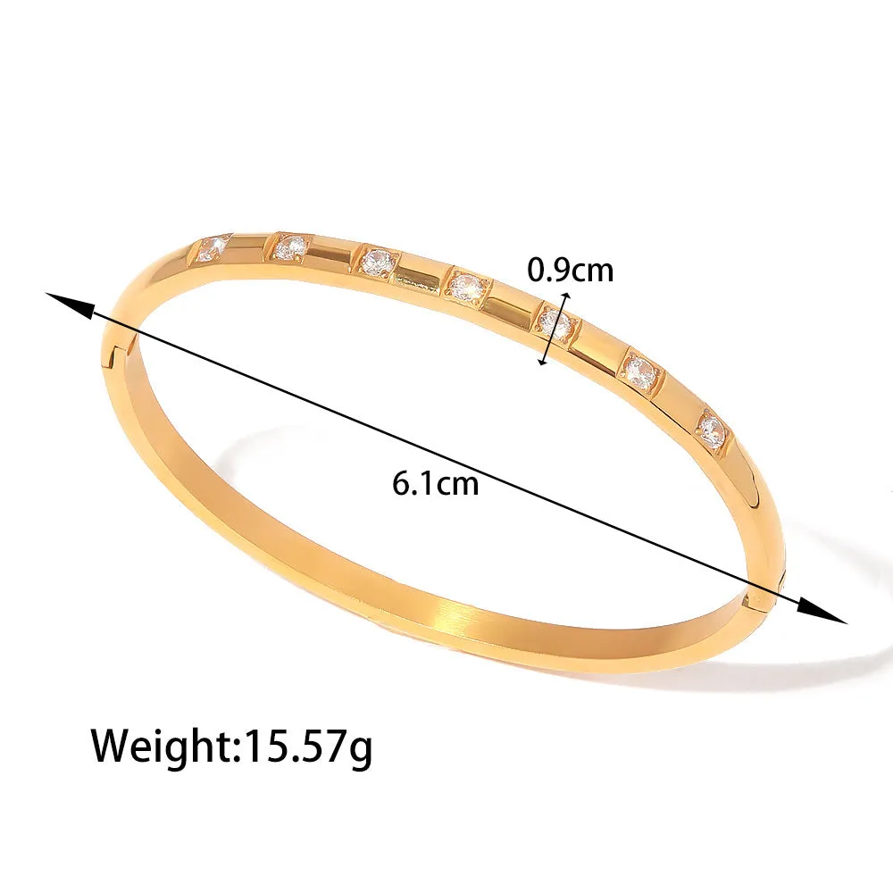 18K Gold Classic Simple Inlaid White Round Zircon Versatile Bracelet