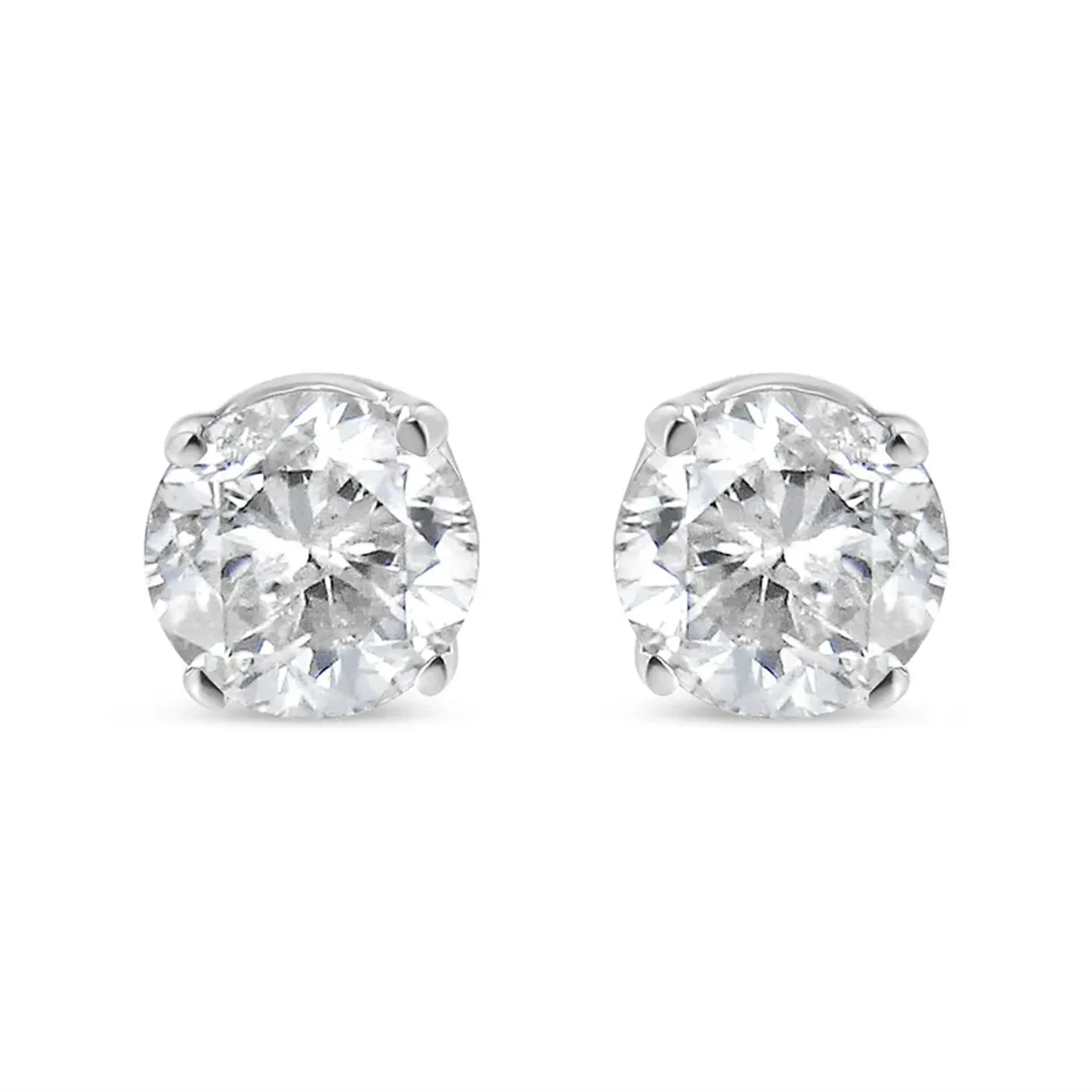 18K White Gold 1/10 Cttw Round Brilliant-Cut Near Colorless Diamond Classic 4-Prong Stud Earrings (G-H Color, VS1-VS2 Clarity)