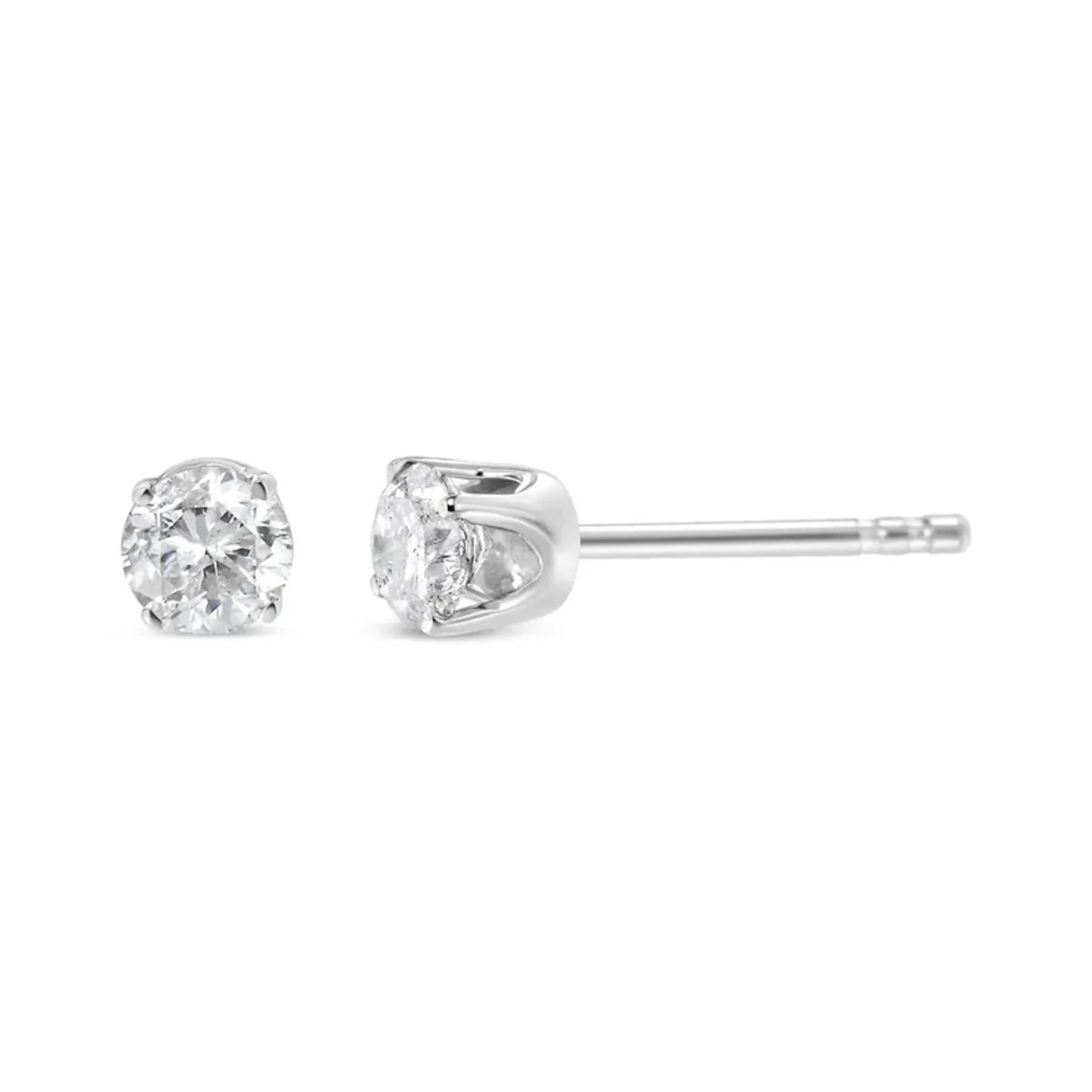 18K White Gold 1/10 Cttw Round Brilliant-Cut Near Colorless Diamond Classic 4-Prong Stud Earrings (G-H Color, VS1-VS2 Clarity)