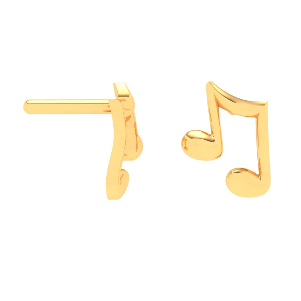 18KT Musical Note Shaped Gold Stud Earrings From Online Exclusive Collection