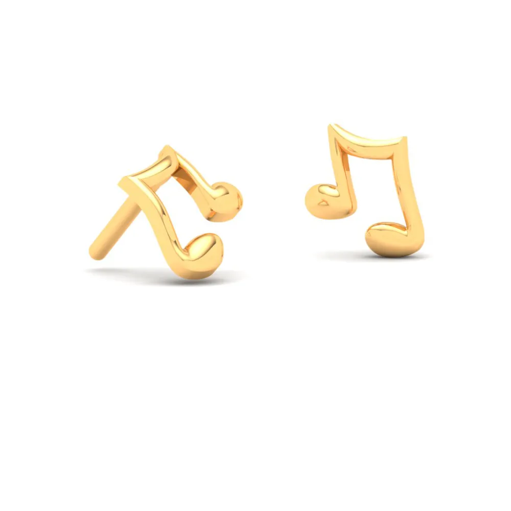 18KT Musical Note Shaped Gold Stud Earrings From Online Exclusive Collection