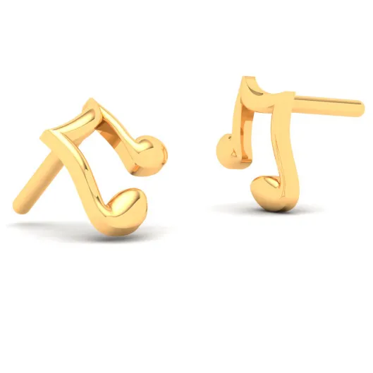 18KT Musical Note Shaped Gold Stud Earrings From Online Exclusive Collection