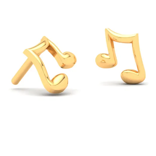 18KT Musical Note Shaped Gold Stud Earrings From Online Exclusive Collection