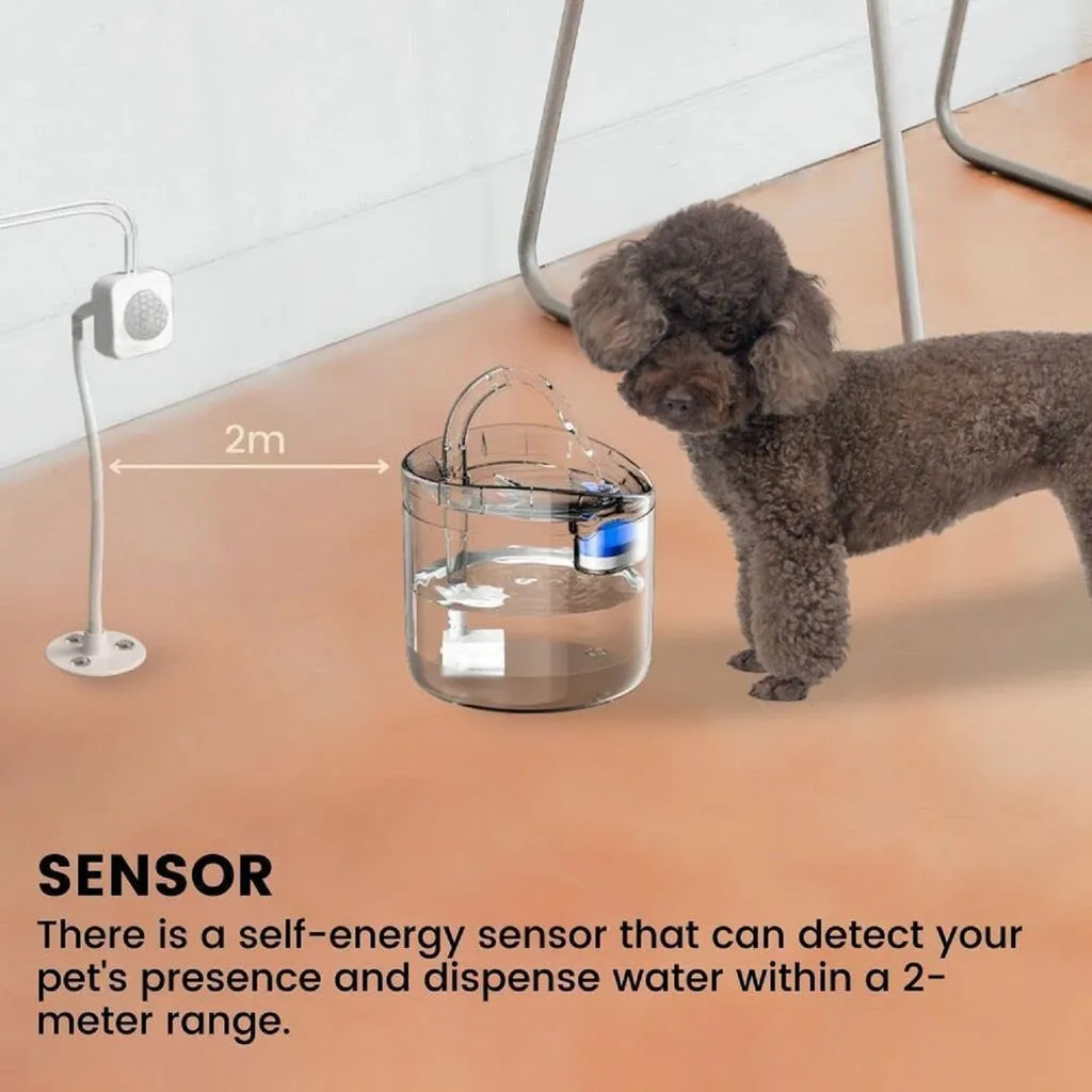 1.8L Dual Mode Pet Water Fountain with Sensor & Charcoal Filter