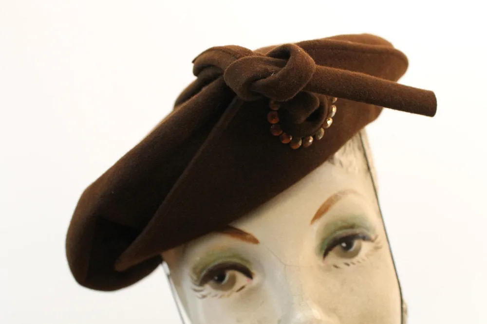 1940s studded hat vintage wool tilt | new fall