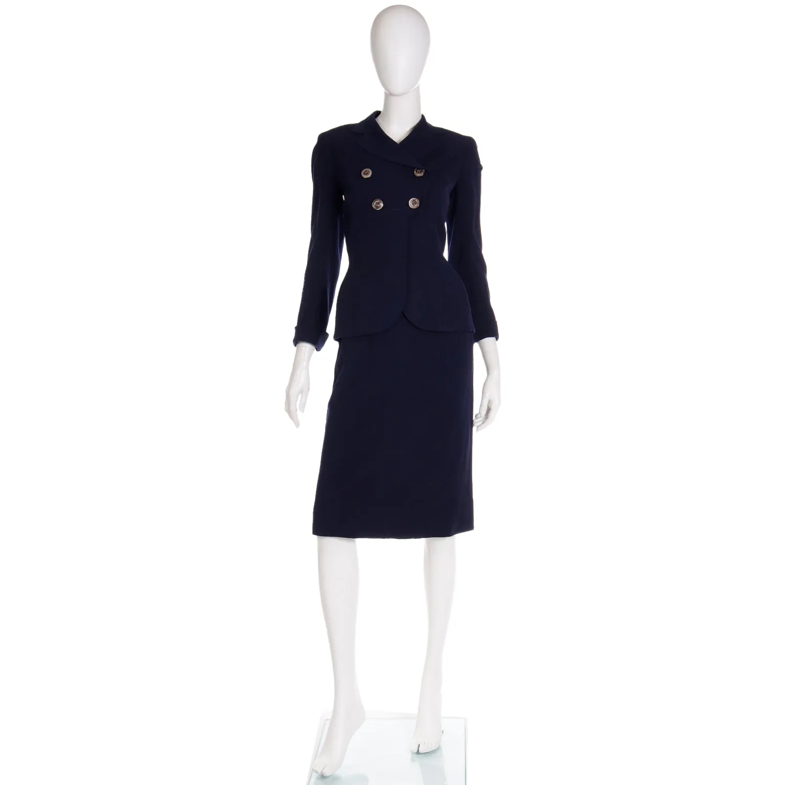 1940s Vintage WWII 2 Pc Navy Blue Skirt & Jacket Suit