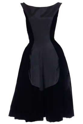 1950s Black Velvet & Satin Full Skirt Evening Dress