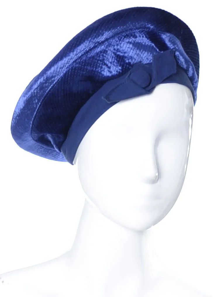 1960's Betmar Blue Vintage Beret Hat with Bow