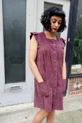 1970's Plum Suede Ruffle Sleeve Dress - SOLD