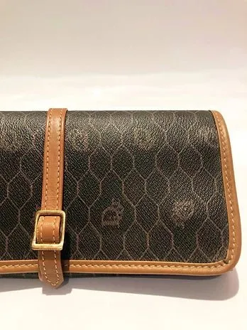 1980s CHRISTIAN DIOR MONOGRAM JEWELLERY WRAP LEATHER PURSE