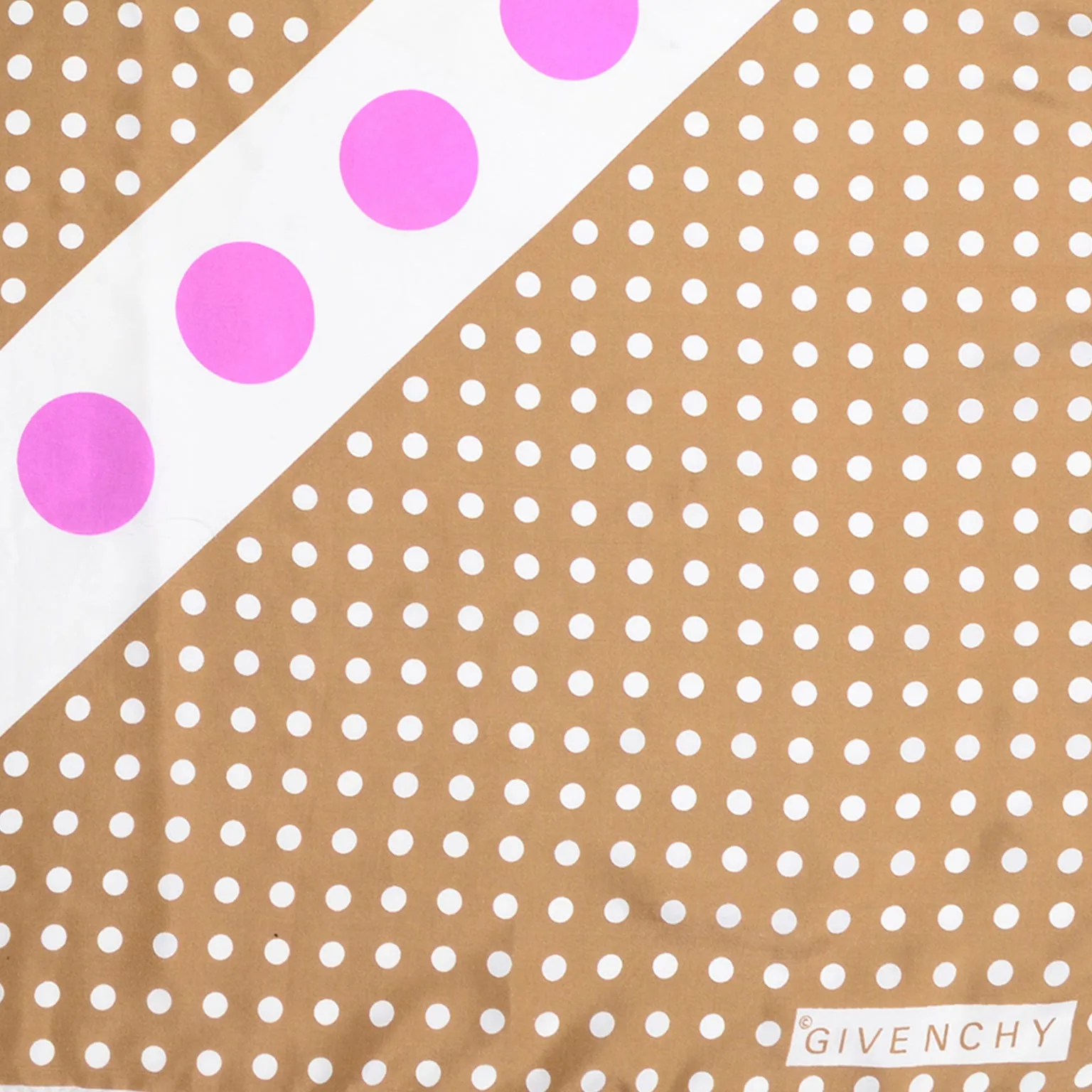 1980s Givenchy Brown and Pink Polka Dot Vintage Silk Scarf