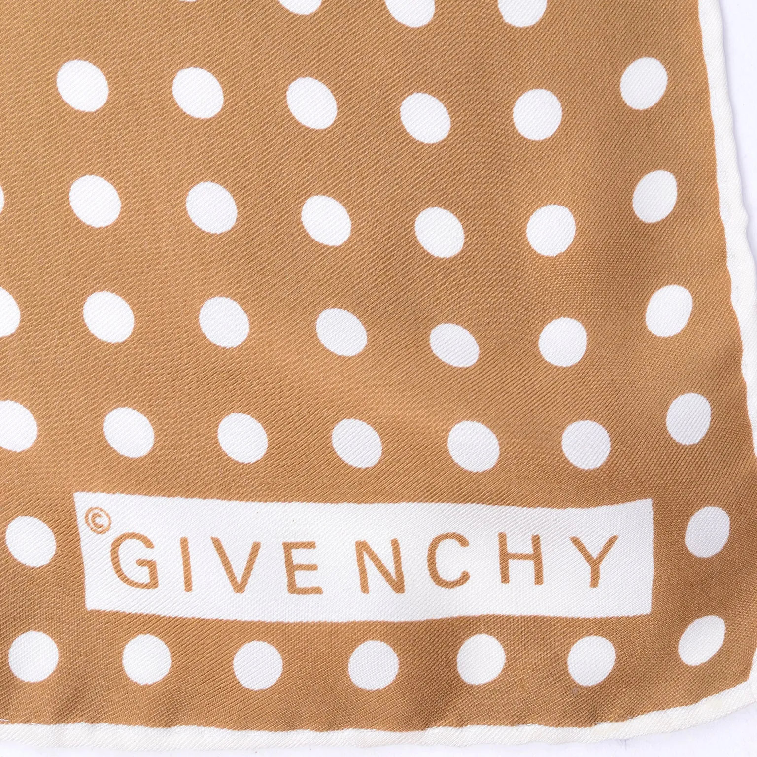 1980s Givenchy Brown and Pink Polka Dot Vintage Silk Scarf