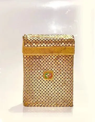 1980s GUCCI GOLD METAL MESH WEB LOGO CIGARETTE CASE BOX