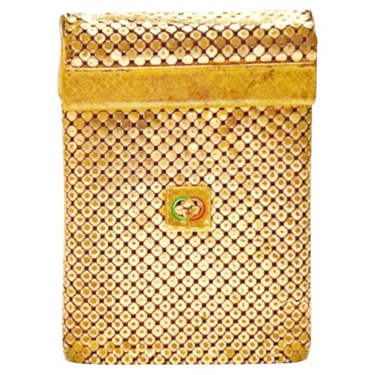 1980s GUCCI GOLD METAL MESH WEB LOGO CIGARETTE CASE BOX