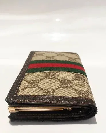 1980s GUCCI MONOGRAM WEB STRIPE METAL GG LOGO CLUTCH WALLET