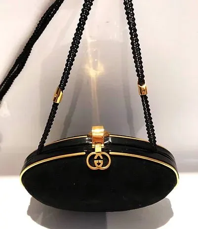 1980s GUCCI OVAL SHAPED EVENING SUEDE CLUTCH BOX BAG