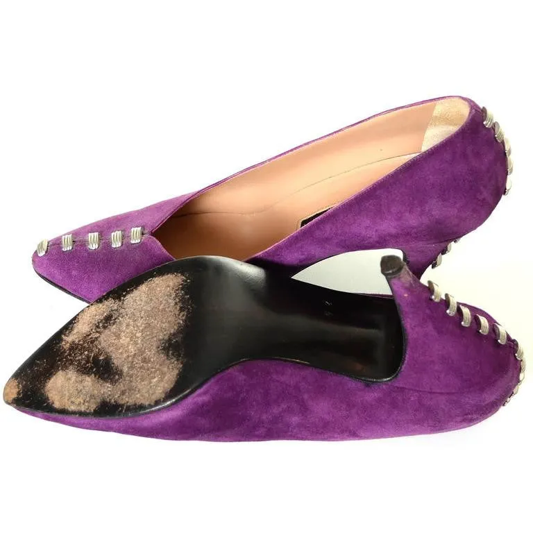 1980s Maud Frizon Purple Suede Shoes with Heel Studs Italy 37.5 7B