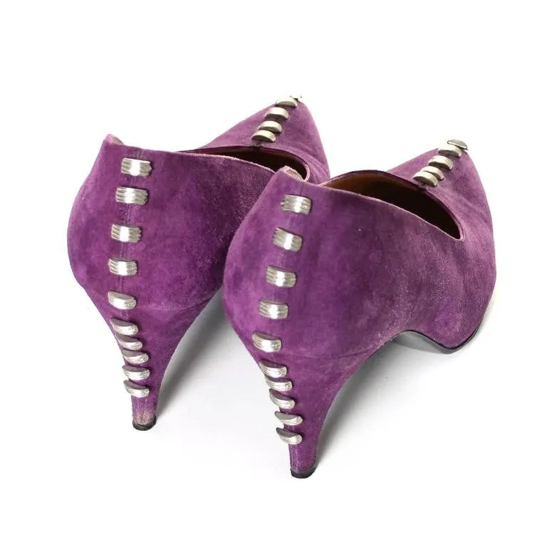 1980s Maud Frizon Purple Suede Shoes with Heel Studs Italy 37.5 7B