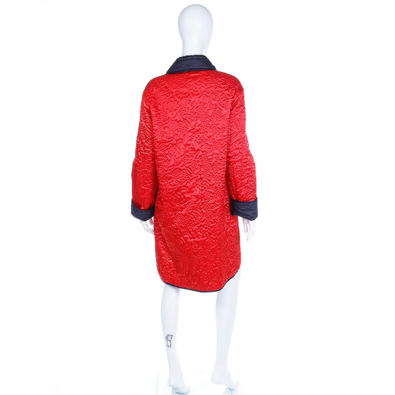 1980s Sonia Rykiel Vintage Reversible Quilted Red & Black Coat W Hood