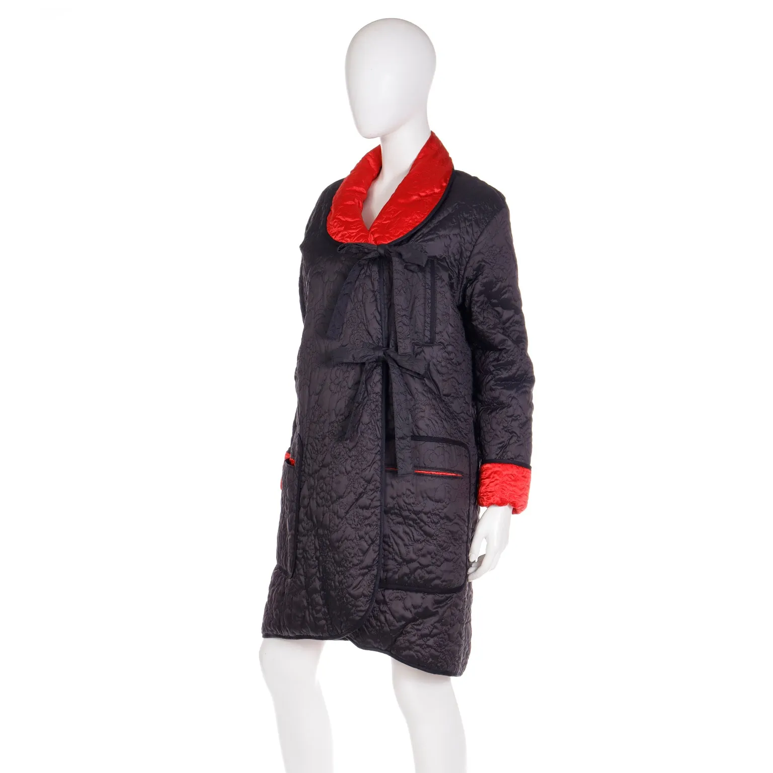 1980s Sonia Rykiel Vintage Reversible Quilted Red & Black Coat W Hood