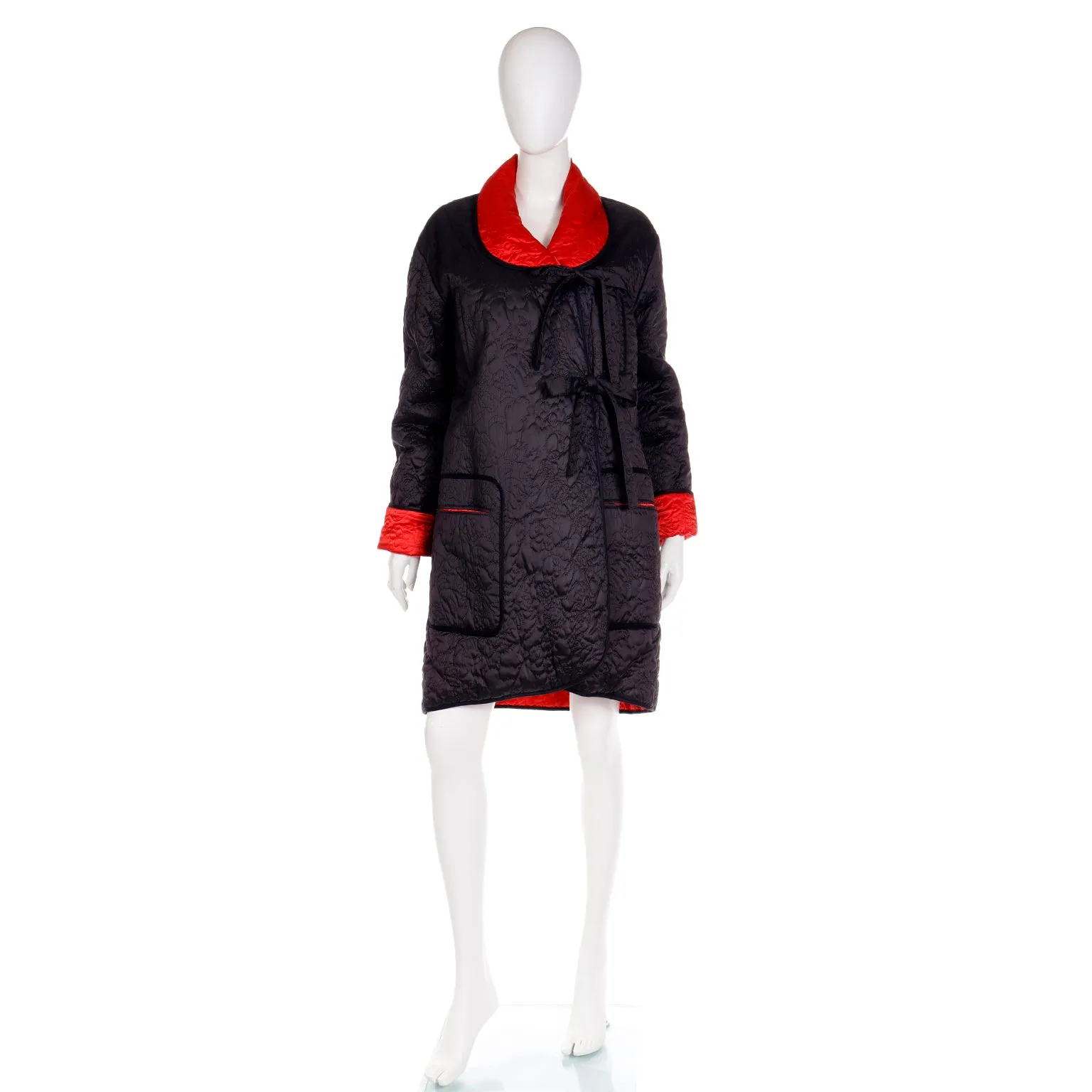 1980s Sonia Rykiel Vintage Reversible Quilted Red & Black Coat W Hood