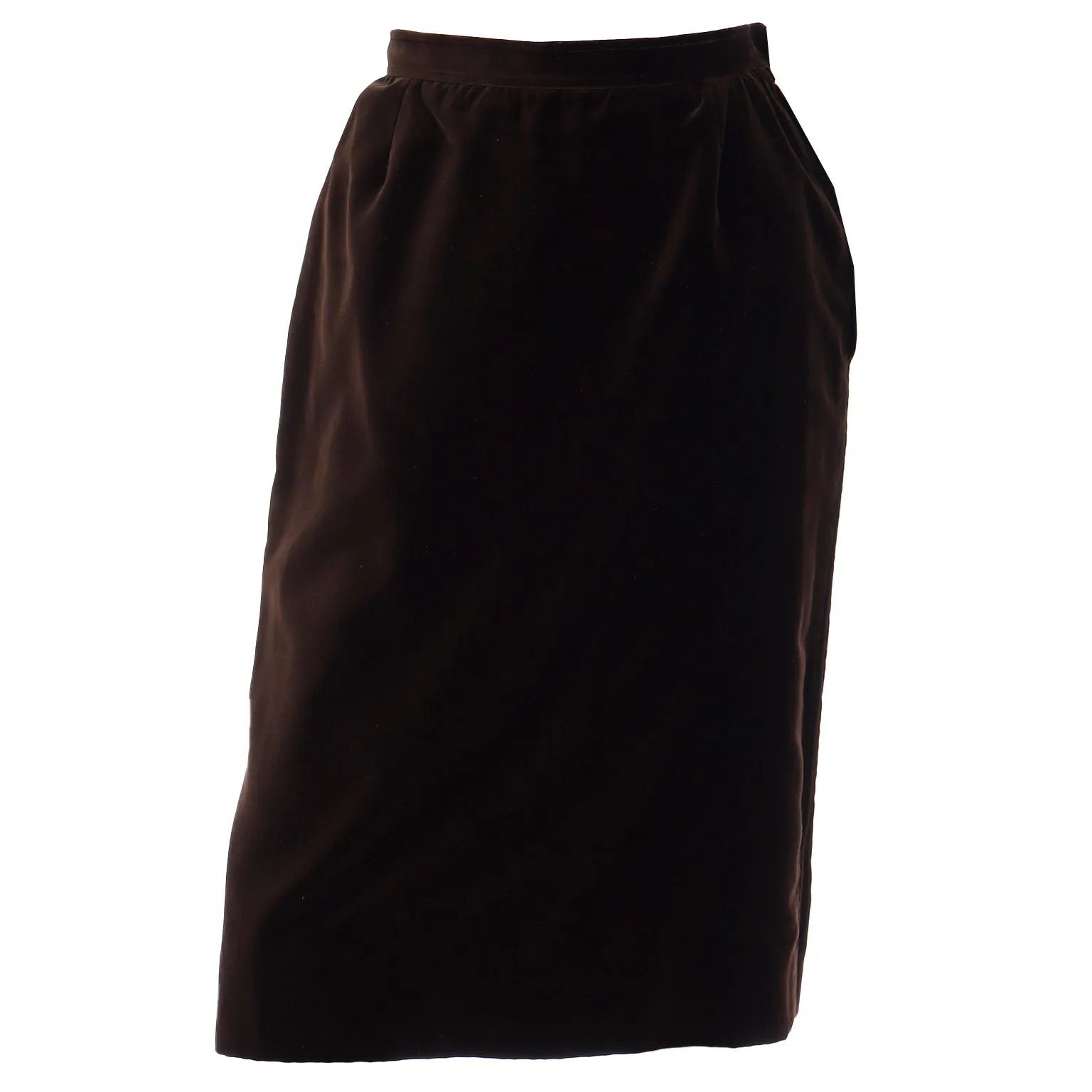 1980s YSL Brown Velvet Yves Saint Laurent Slim Skirt