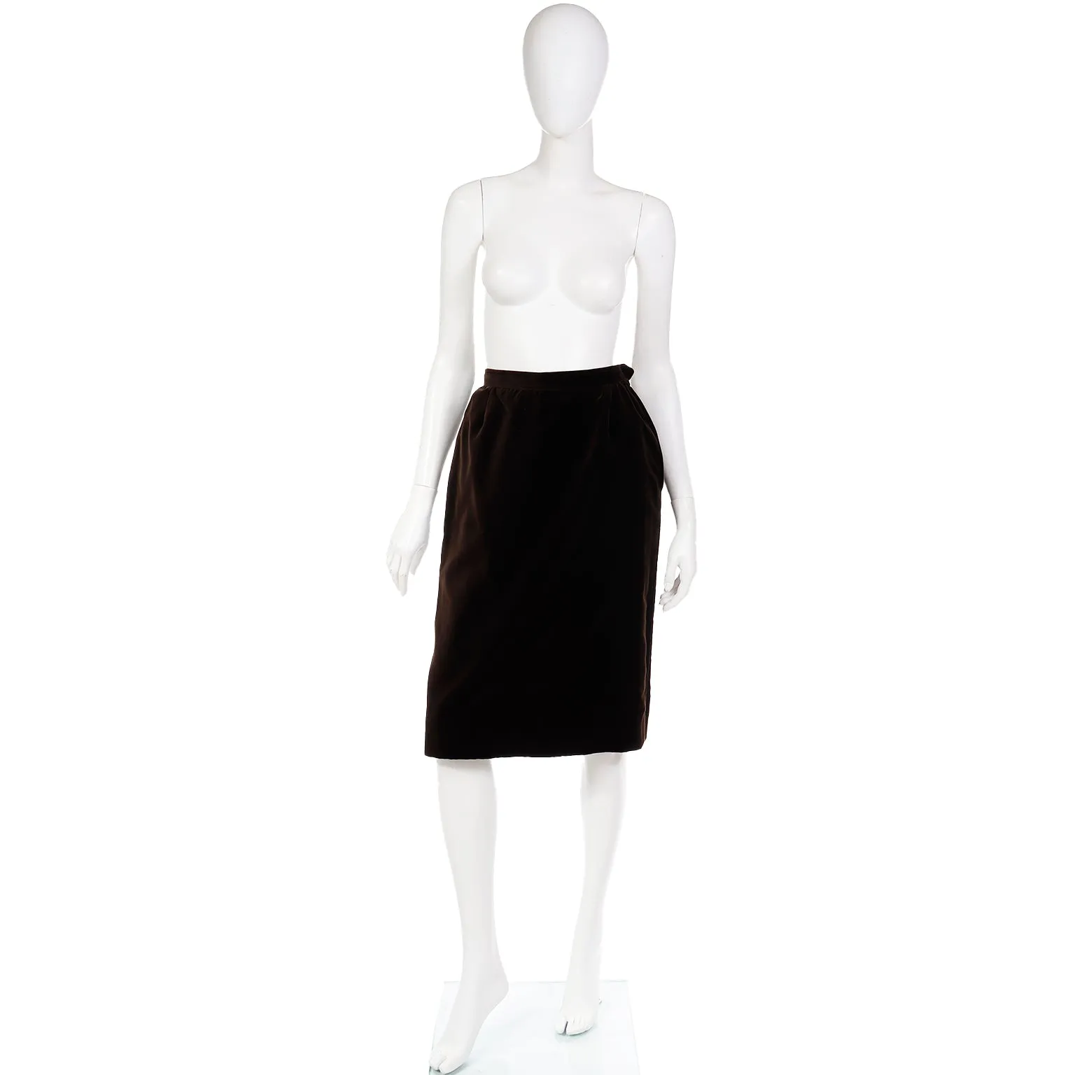 1980s YSL Brown Velvet Yves Saint Laurent Slim Skirt