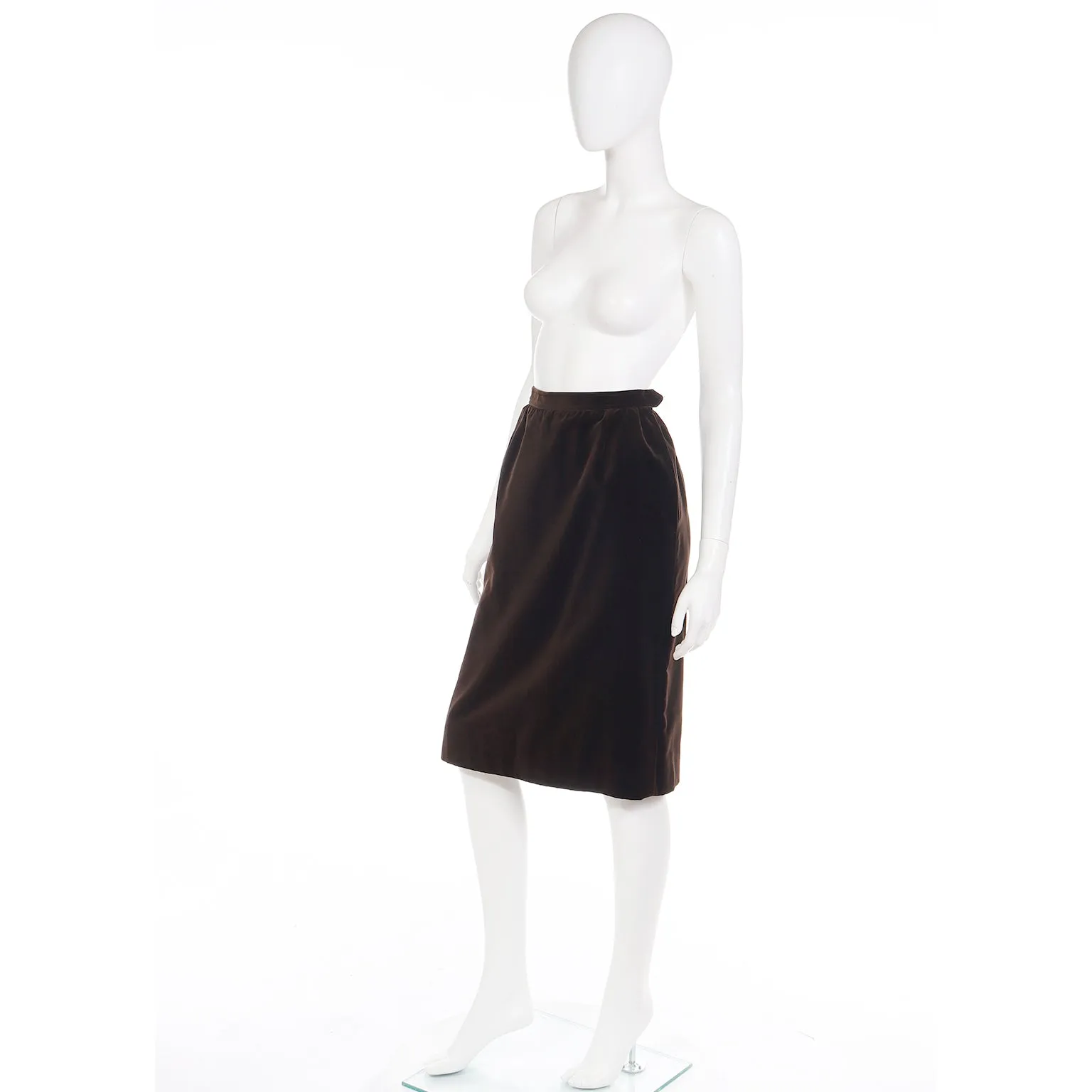 1980s YSL Brown Velvet Yves Saint Laurent Slim Skirt