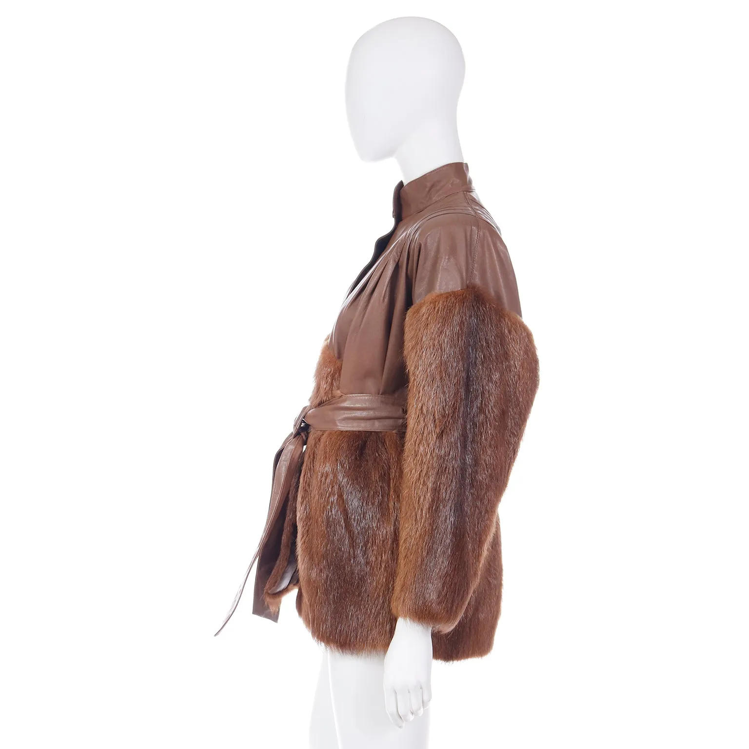 1980s Yves Saint Laurent Fourrures Brown Leather Jacket W Fur