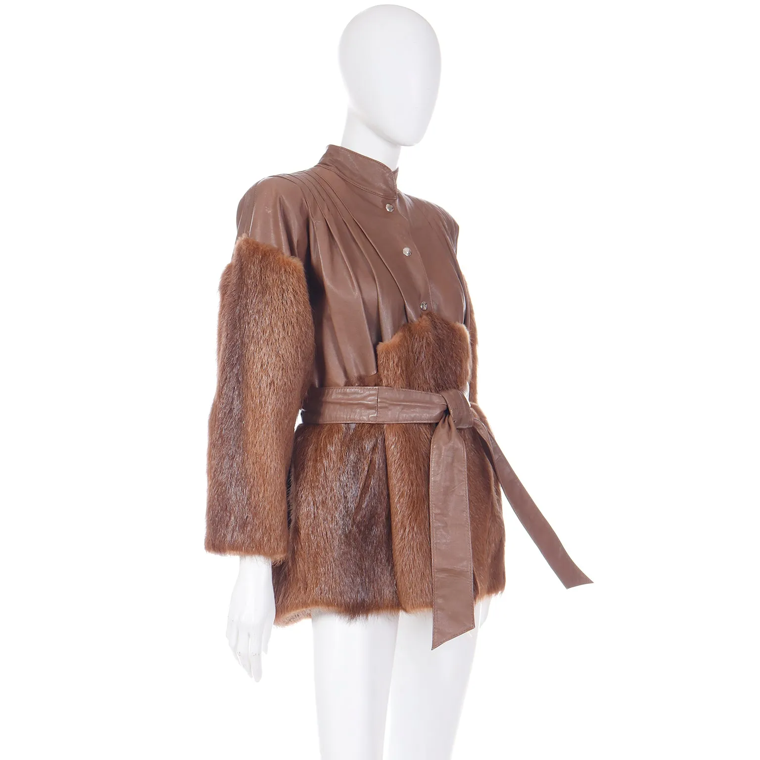 1980s Yves Saint Laurent Fourrures Brown Leather Jacket W Fur