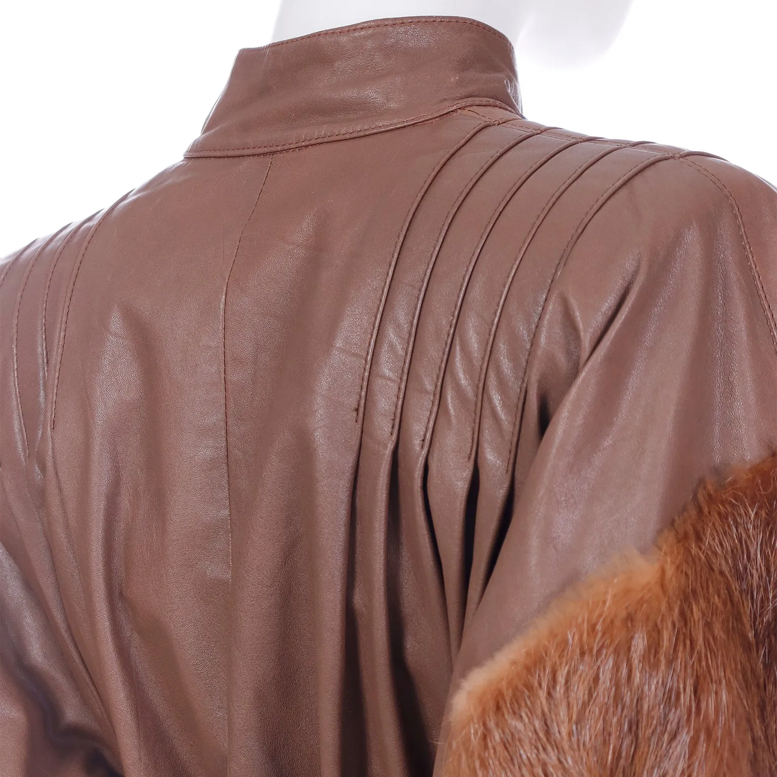 1980s Yves Saint Laurent Fourrures Brown Leather Jacket W Fur