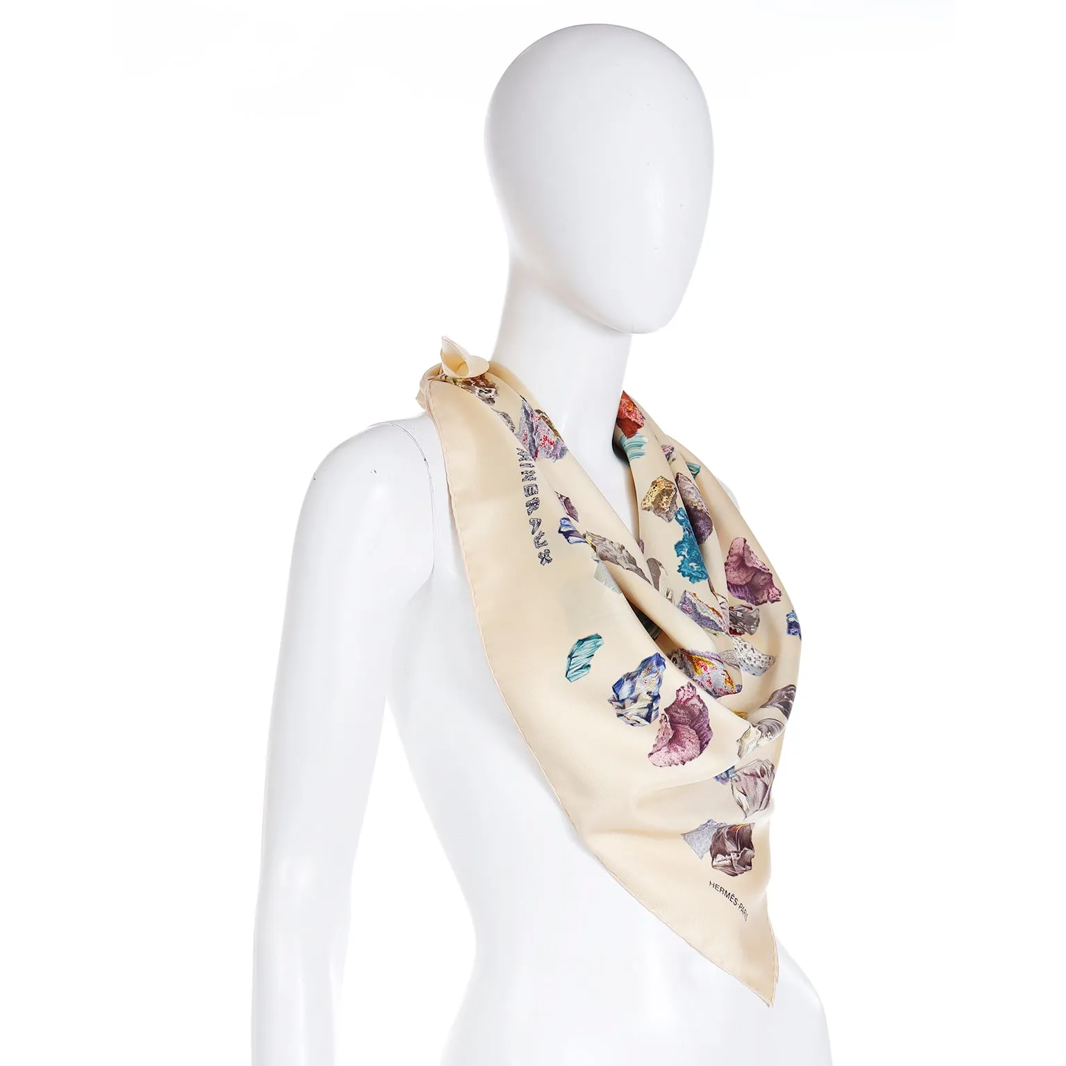 1990s Hermes "Minéraux" by Hugo Grygkar Silk Scarf w Colorful Gemstones