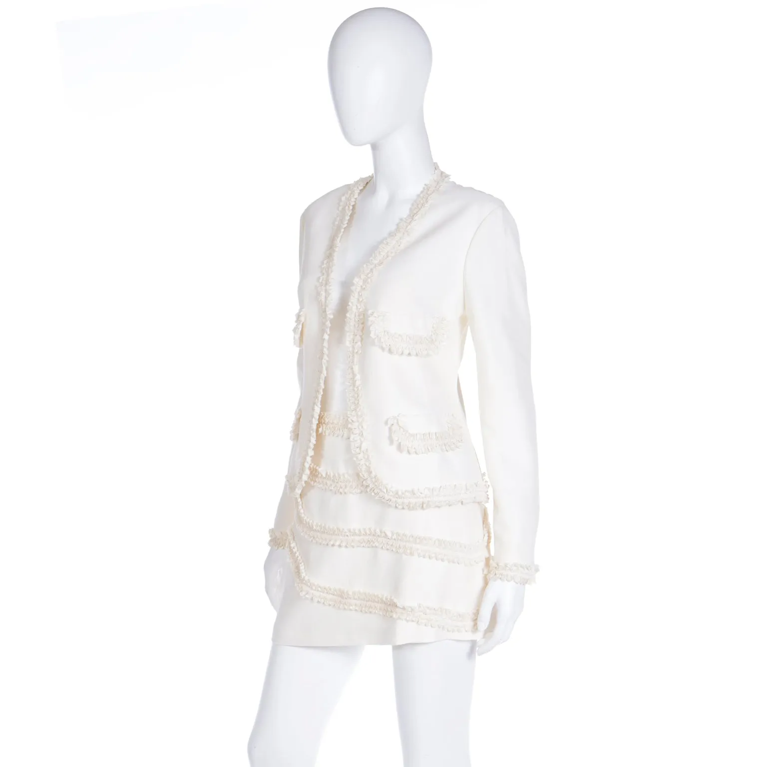 1994 Franco Moschino Nature Friendly Garment Cream Jacket & Skirt Suit