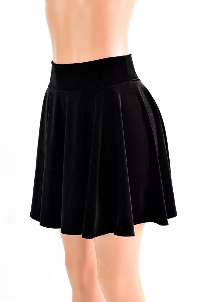 19" Black Velvet Skater Skirt