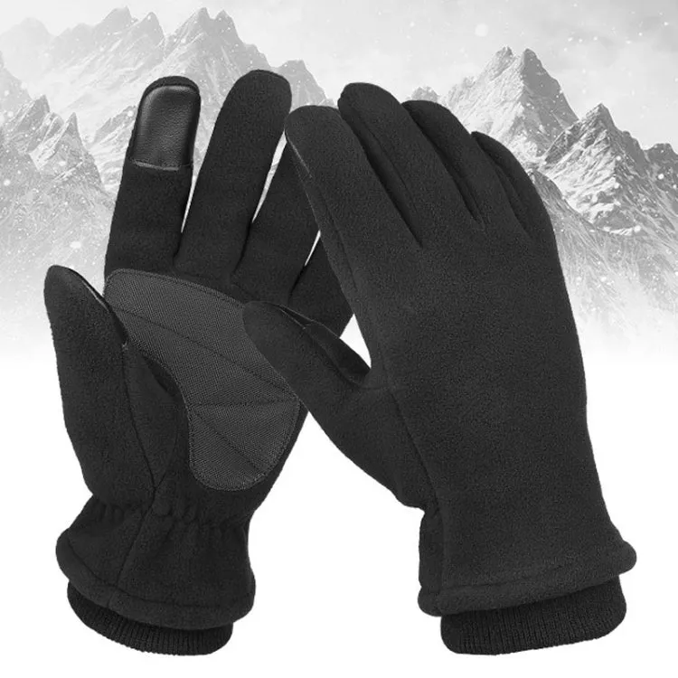 1pair Rocker Fleece Winter Warm Anti-Slip Gloves Outdoor Riding Sports Gloves, Size: L(Black)