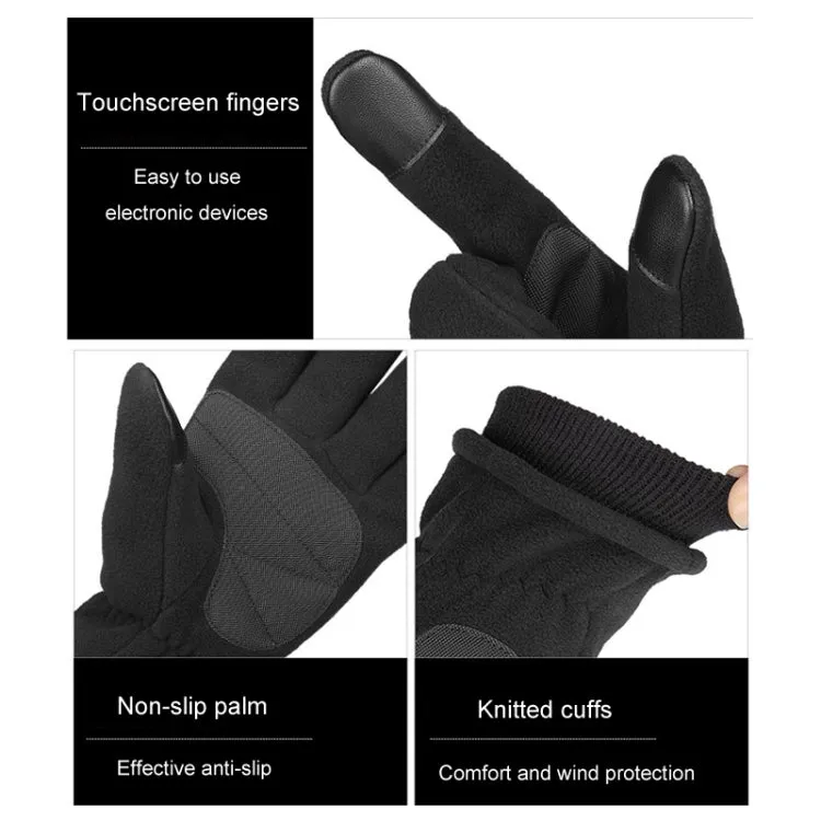 1pair Rocker Fleece Winter Warm Anti-Slip Gloves Outdoor Riding Sports Gloves, Size: L(Black)