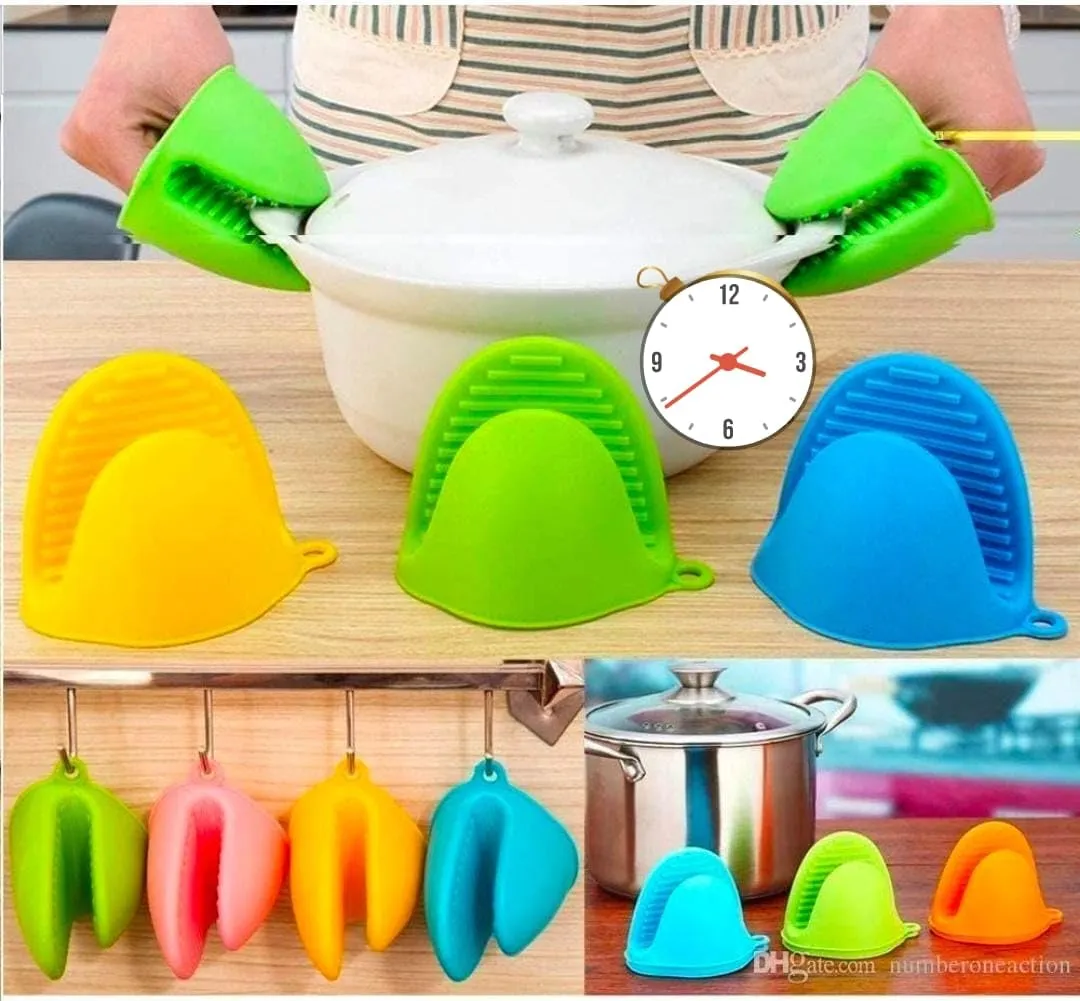 1pc Silicone Heat Resistant Pot Holder Oven Mitt Mini Anti Skid Insulation Cooking Pinch Grip Bowl Clips Kitchen Gloves Tools