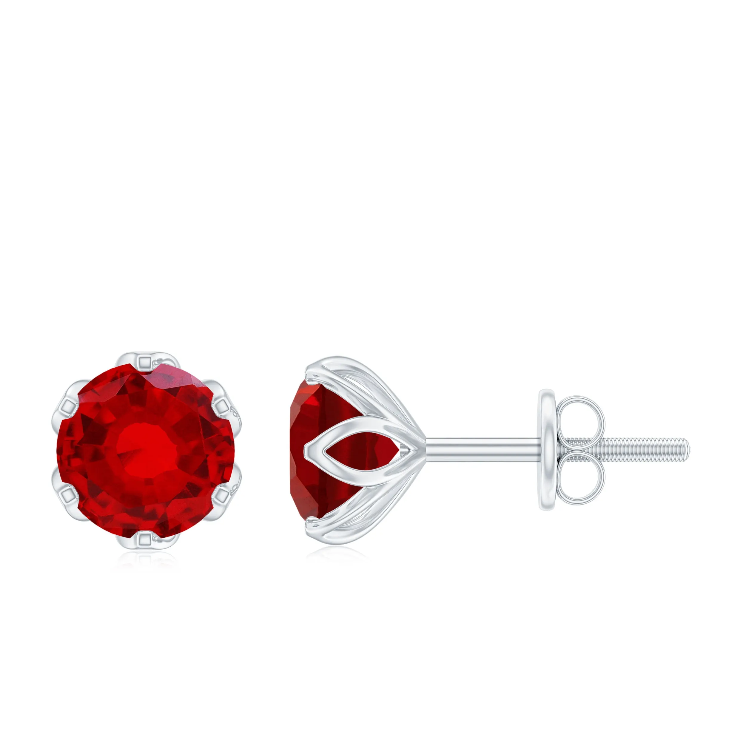 2 CT Round Cut Lab Created Ruby Solitaire Stud Earrings for Women