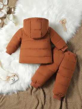 2-Piece Set of Baby Boy's Solid Color Hooded Quilted Jacket and Casual Pants - Pant Sets for Toddler and Infant Winter Fall Clothing - Soft, Warm, and Cozy Outfit for Little Ones