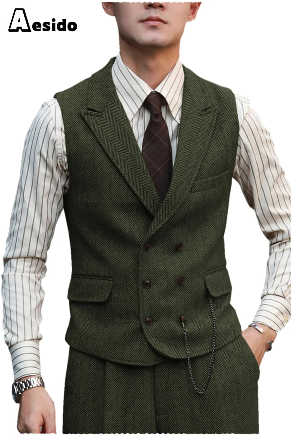 2 Pieces Double Breasted Peak Lapel Waistcoat （Vest Pants）