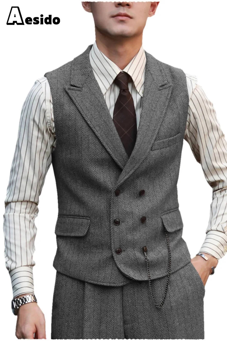 2 Pieces Double Breasted Peak Lapel Waistcoat （Vest Pants）