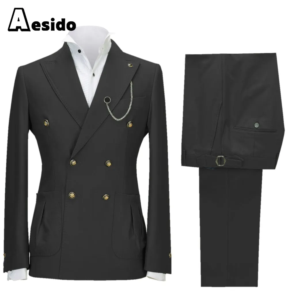 2 Pieces Double Button Peak Lapel Men Suit（BLazer Pants）