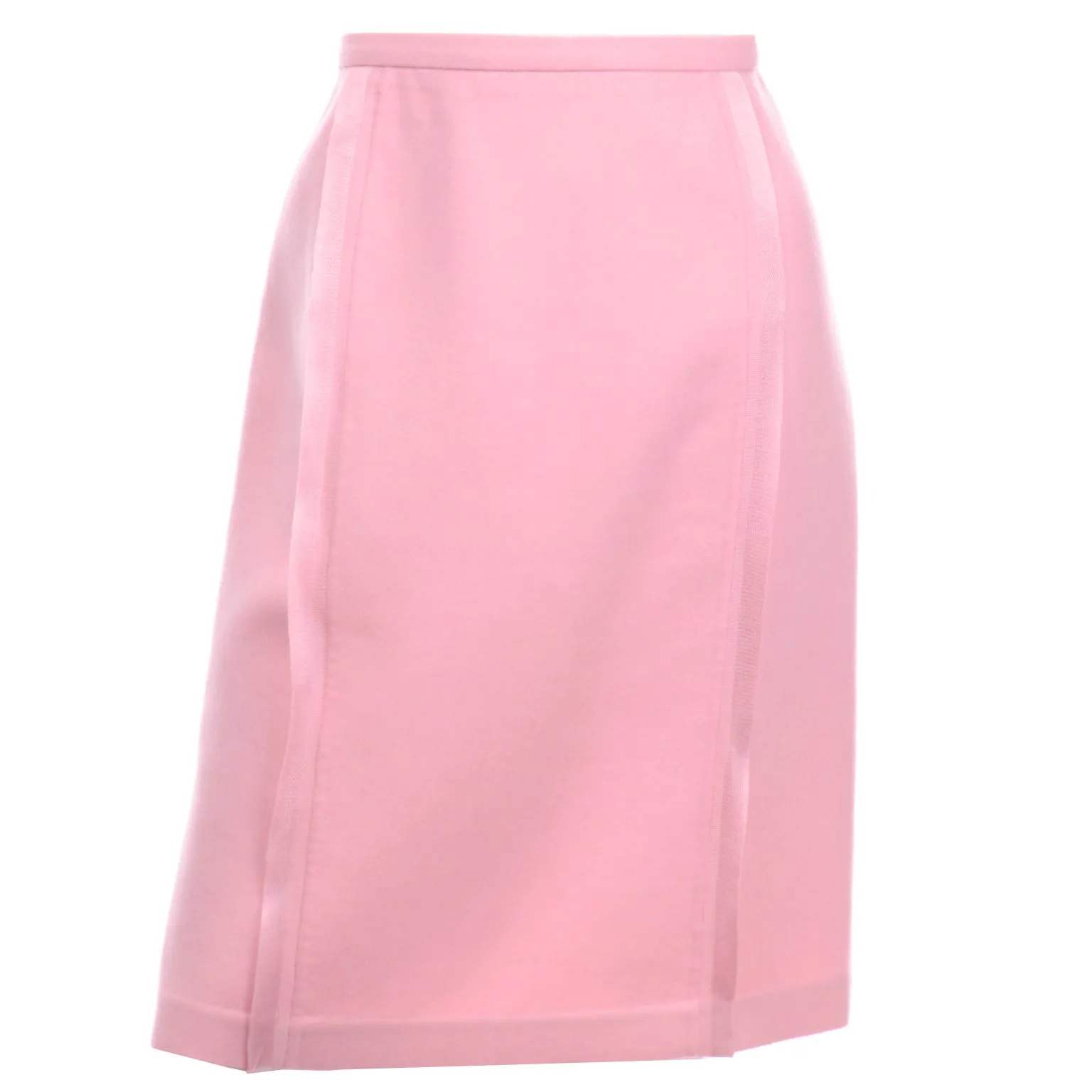 2000s Oscar de la Renta Pink Cashmere Skirt With Silk Trim