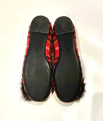 2000s PRADA TARTAN WOOL JEWELED EMBELLISHED BALLERINA FLATS