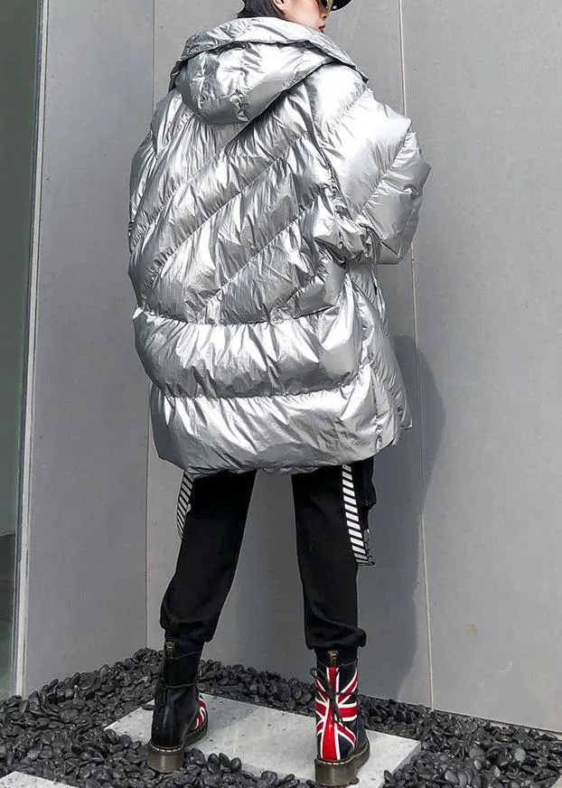 2019 silver Parkas for women oversized down jacket winter outwear hooded