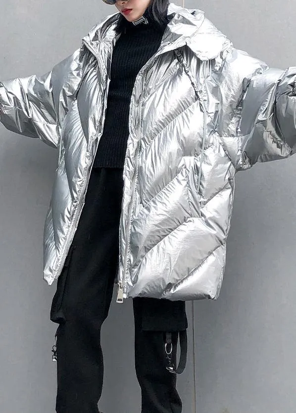 2019 silver Parkas for women oversized down jacket winter outwear hooded