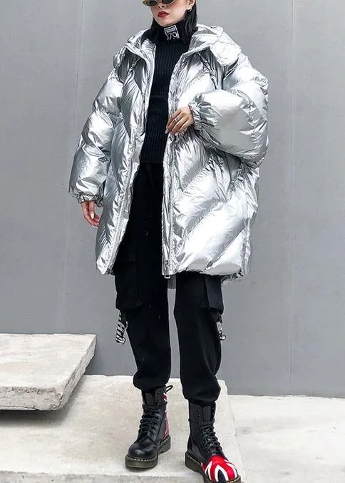 2019 silver Parkas for women oversized down jacket winter outwear hooded